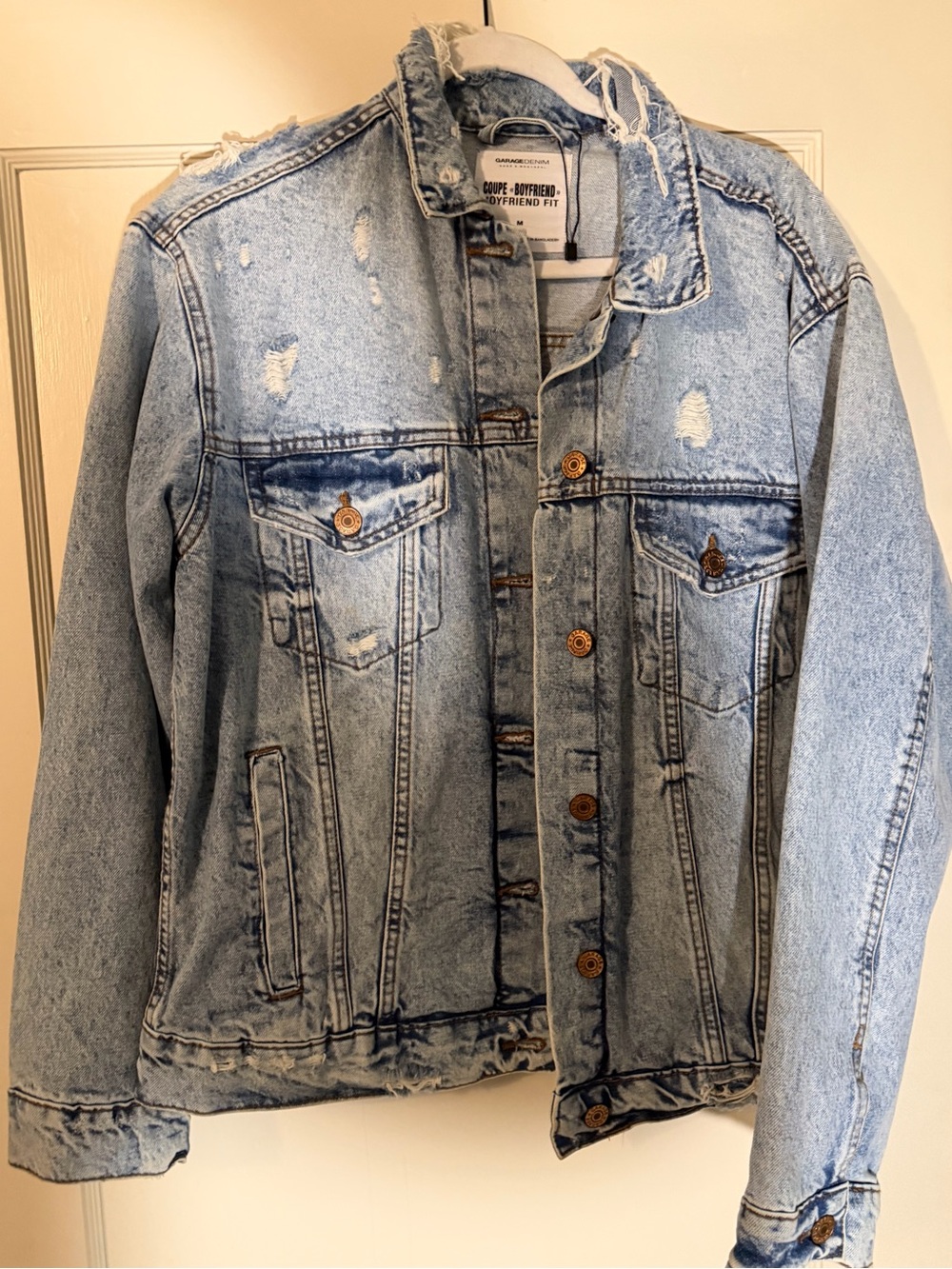 Garage Denim Light Wash Distressed Boyfriend Fit Jean Jacket M